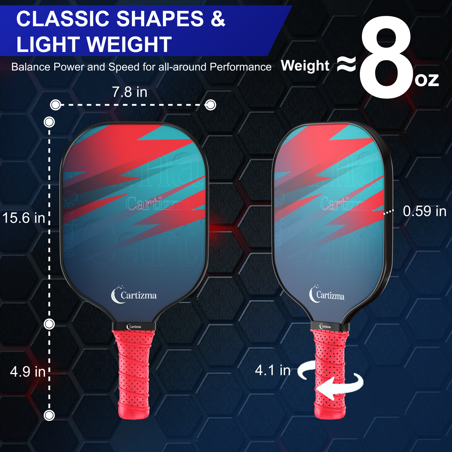 Cartizma Pickleball Paddles Set - Fiberglass Pickleball Paddles, Lightweight 15mm for Men & Women - Includes 2 Rackets, 4 Balls, Carrying Bag Kit with Accessories by USAPA Standard