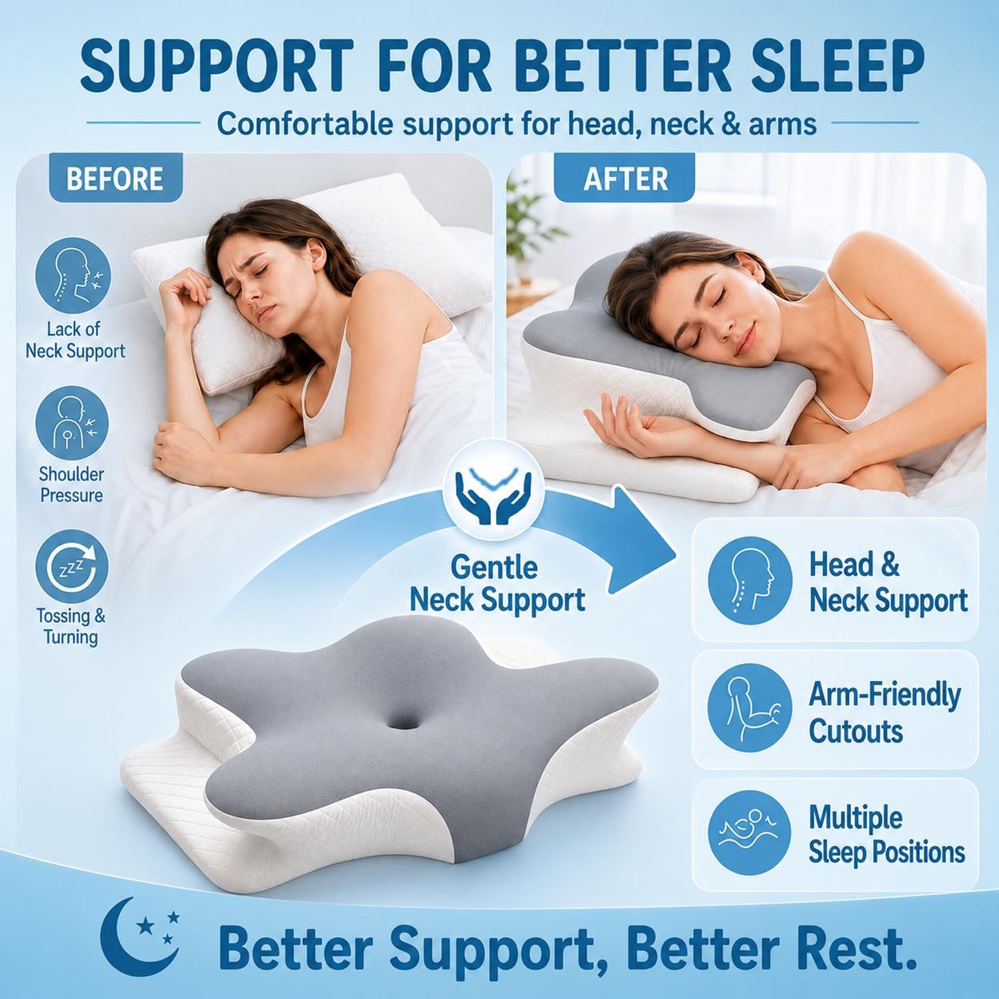 CARTIZMA Memory Foam Contour Pillows - Ergonomic Cervical Neck Support, Cooling, Breathable