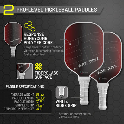 CARTIZMA Pickleball Paddlese Elite Drive Carbon Fiber Graphite Core Ergonomic Design 2 Pack