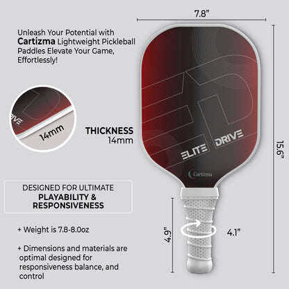 CARTIZMA Pickleball Paddlese Elite Drive Carbon Fiber Graphite Core Ergonomic Design 2 Pack